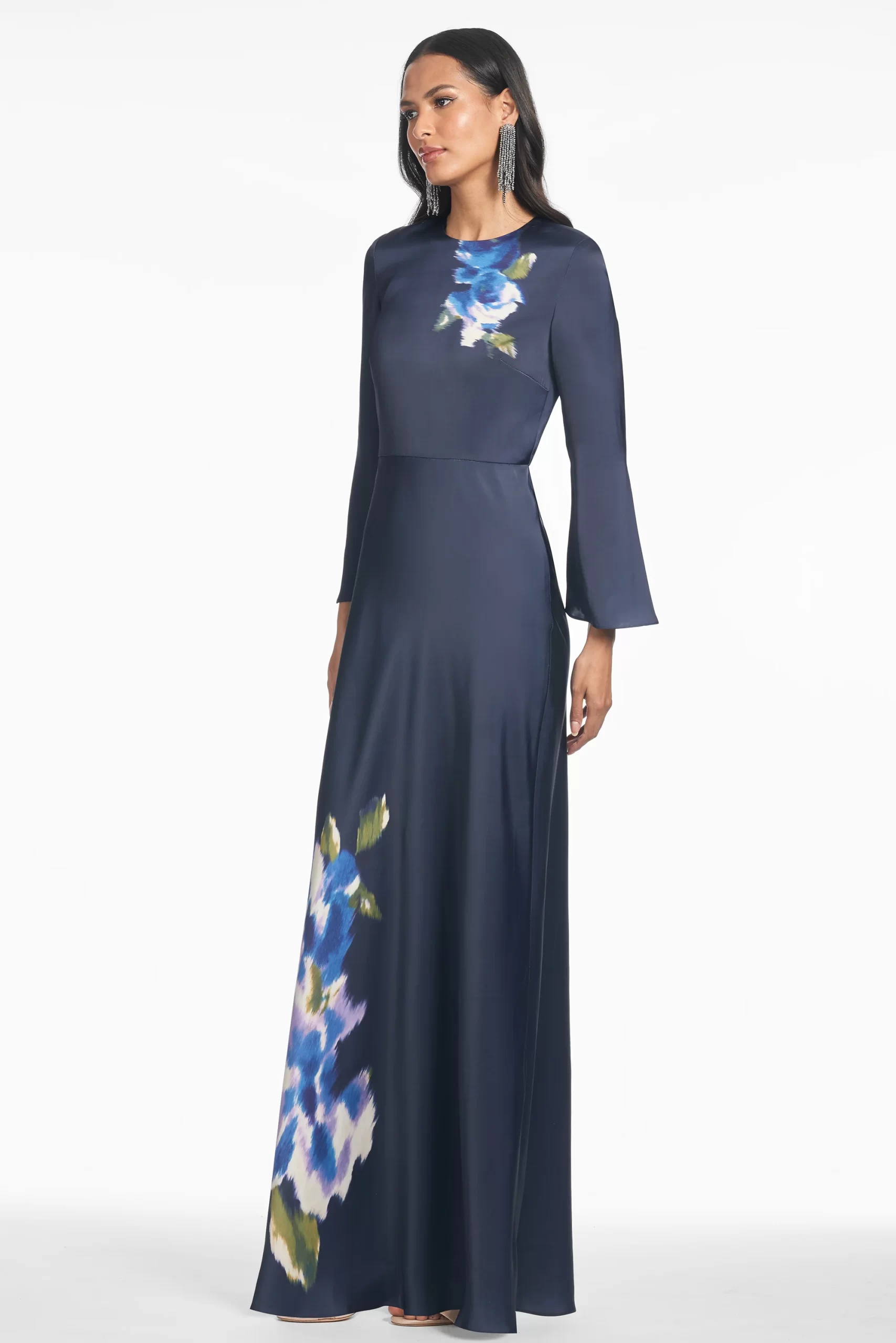 long sleeve embellished satin mother of bride dress