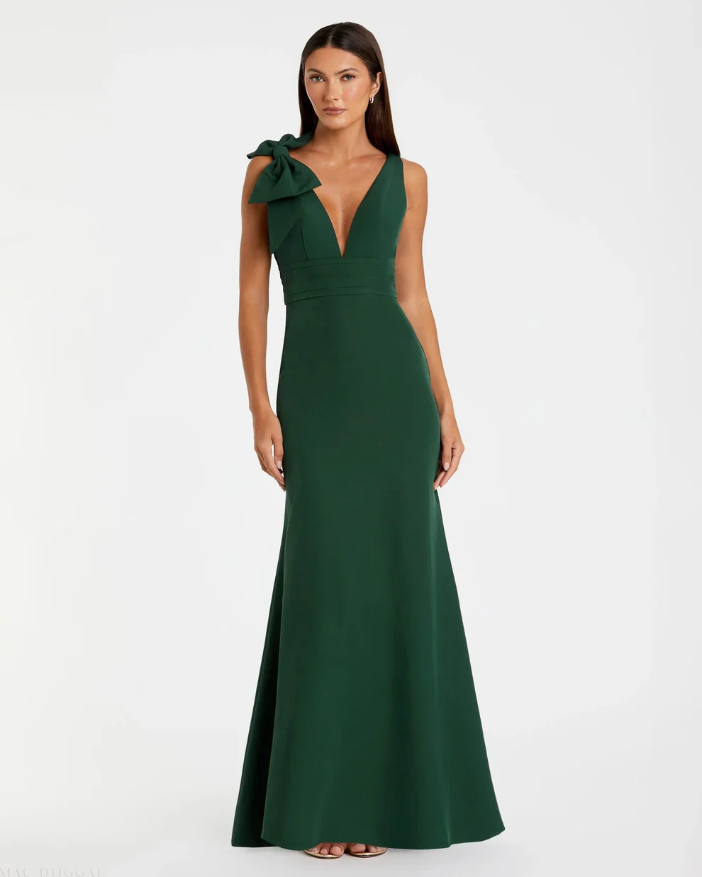 emerald green v-neck mother of the bride gown with bow