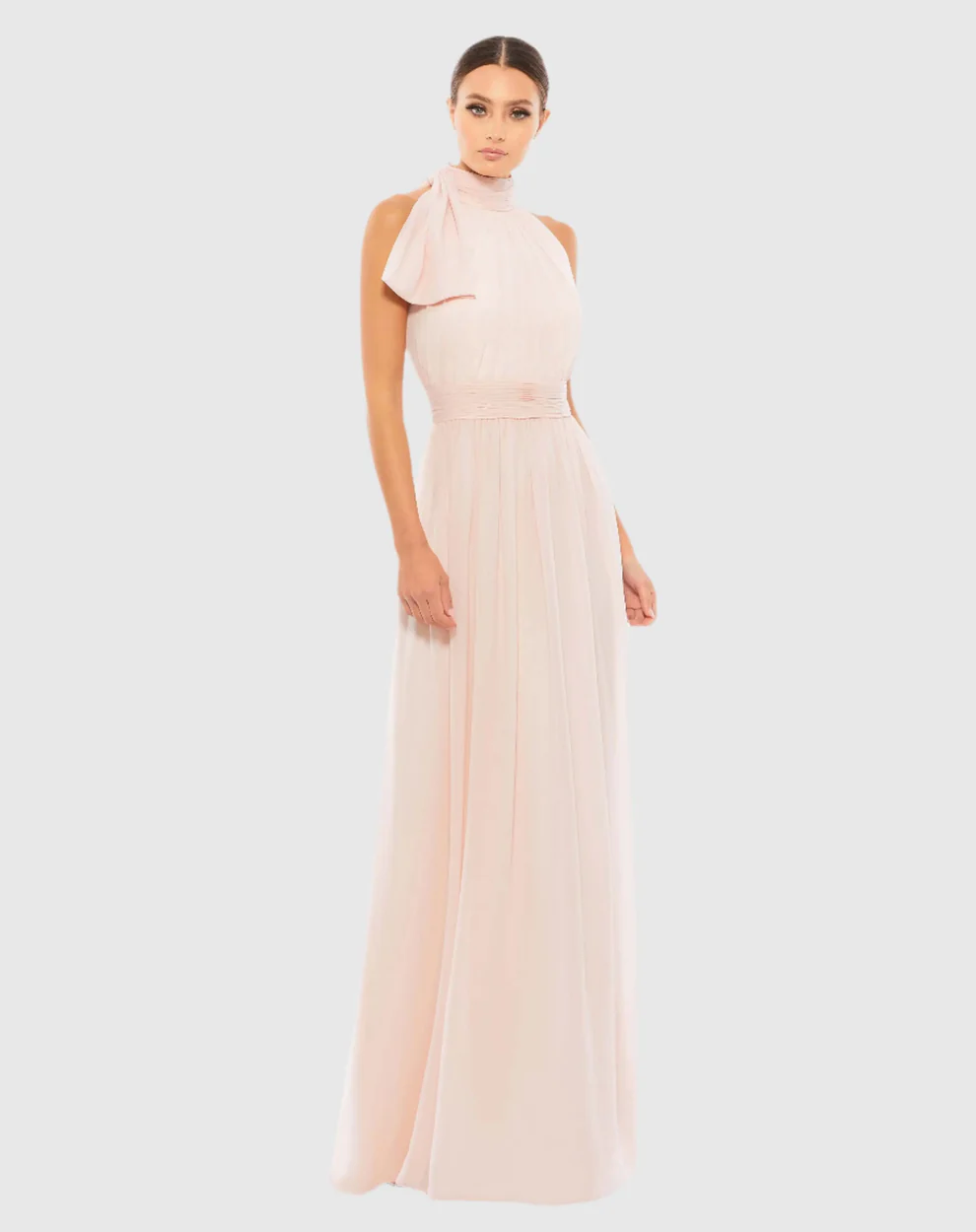 chiffon high neck pink gown
