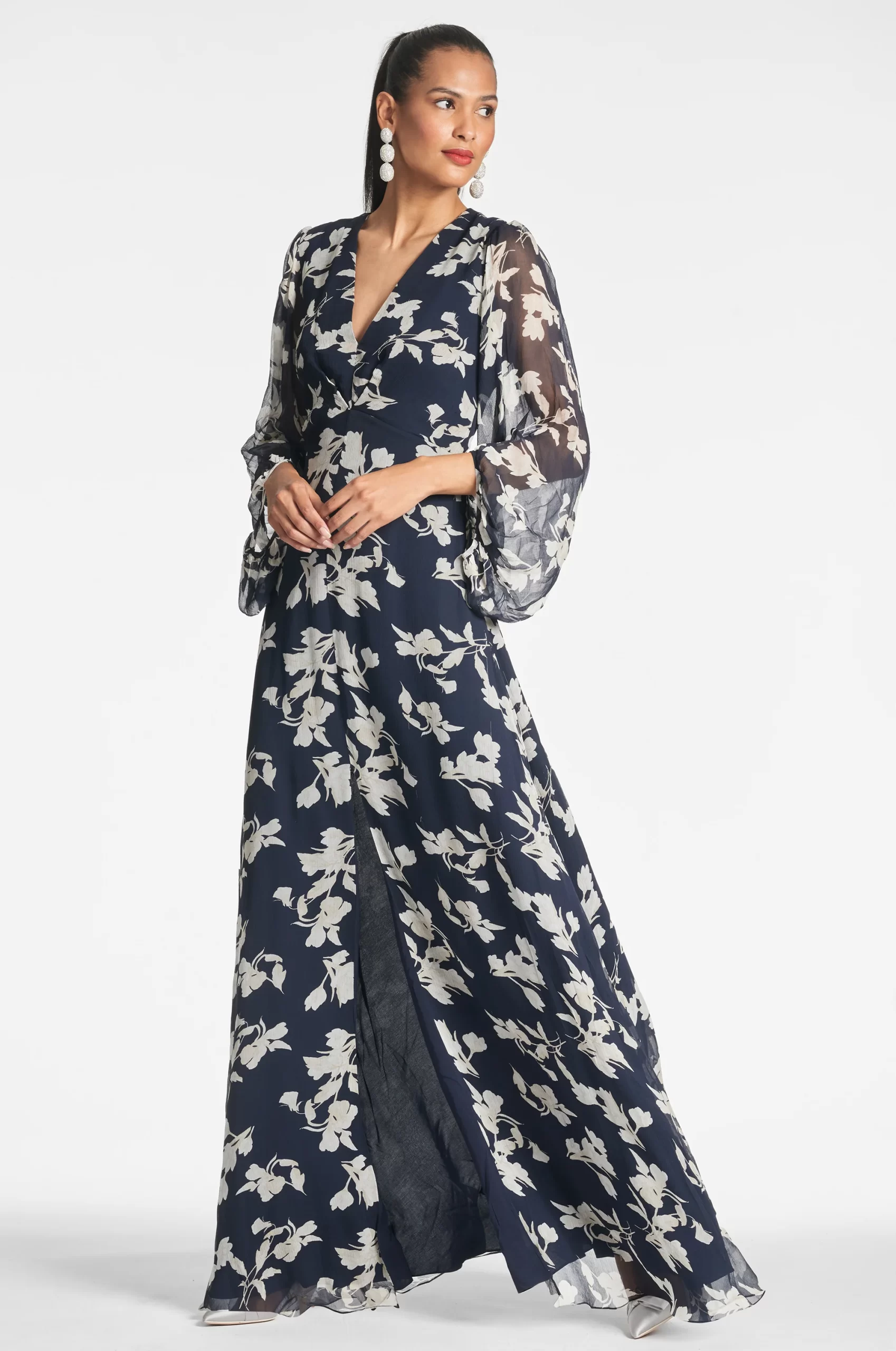 flowy floral print chiffon maxi