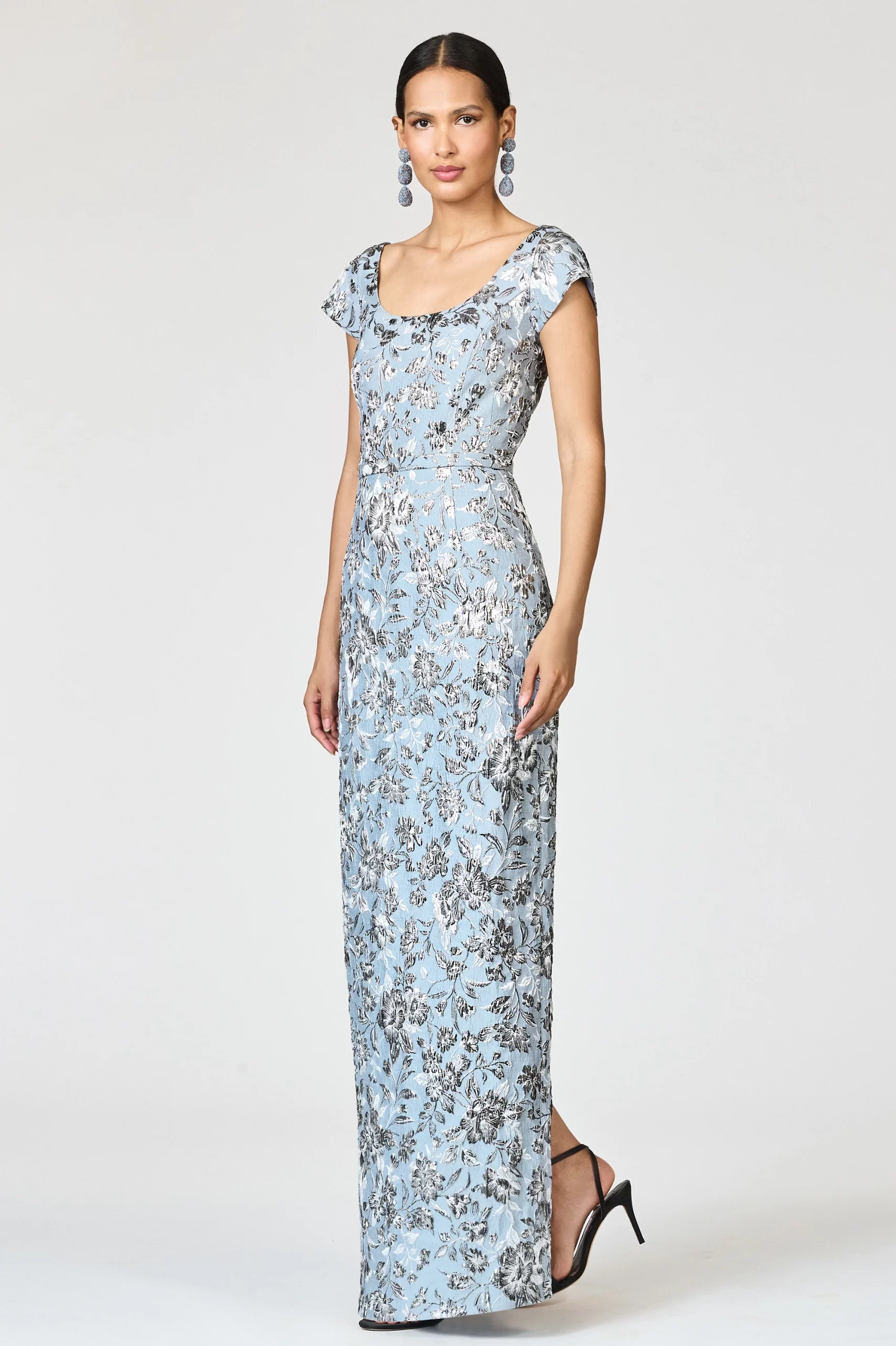 pewter long length mother of the bride dress