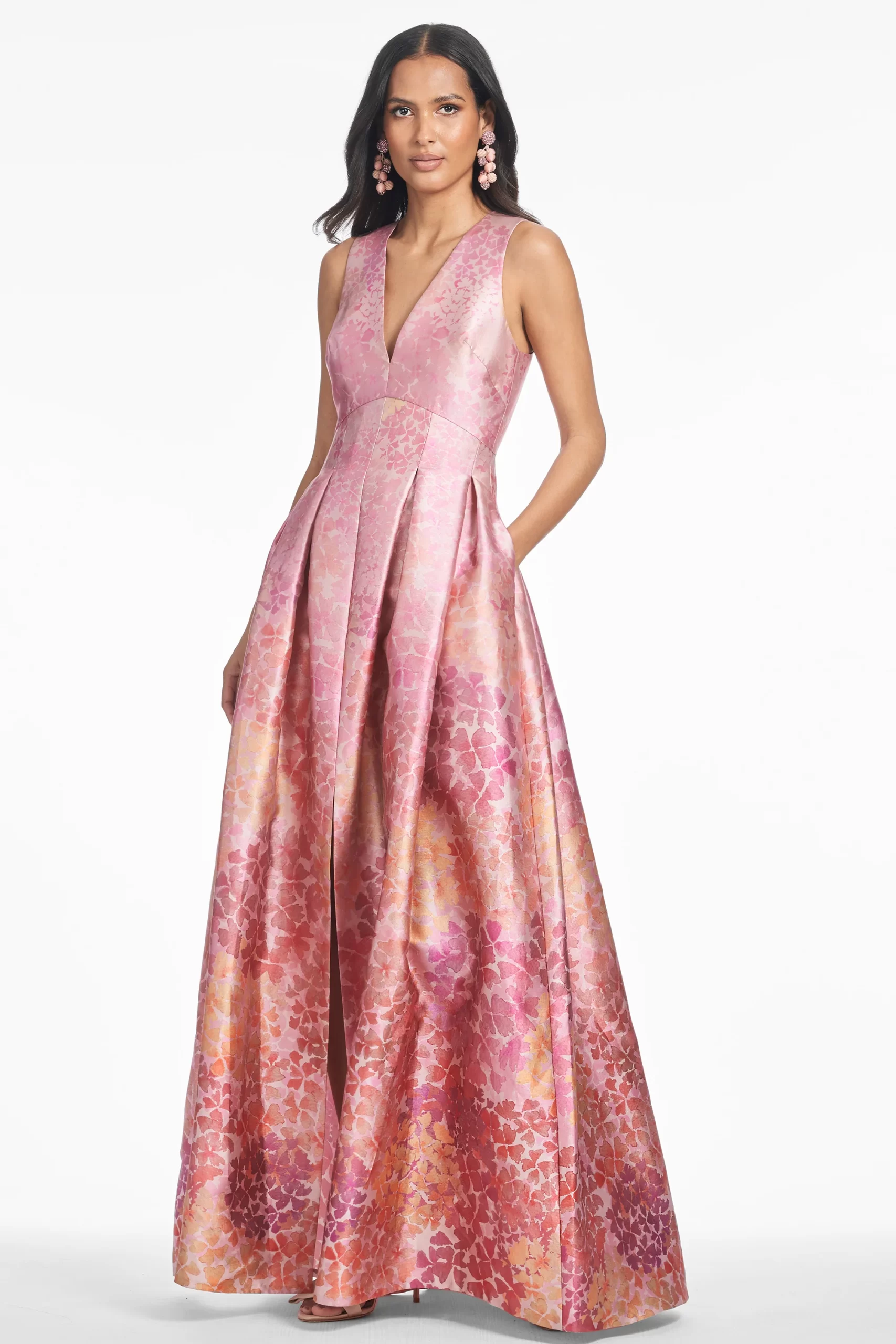 pink hydrangea sleeveless gown
