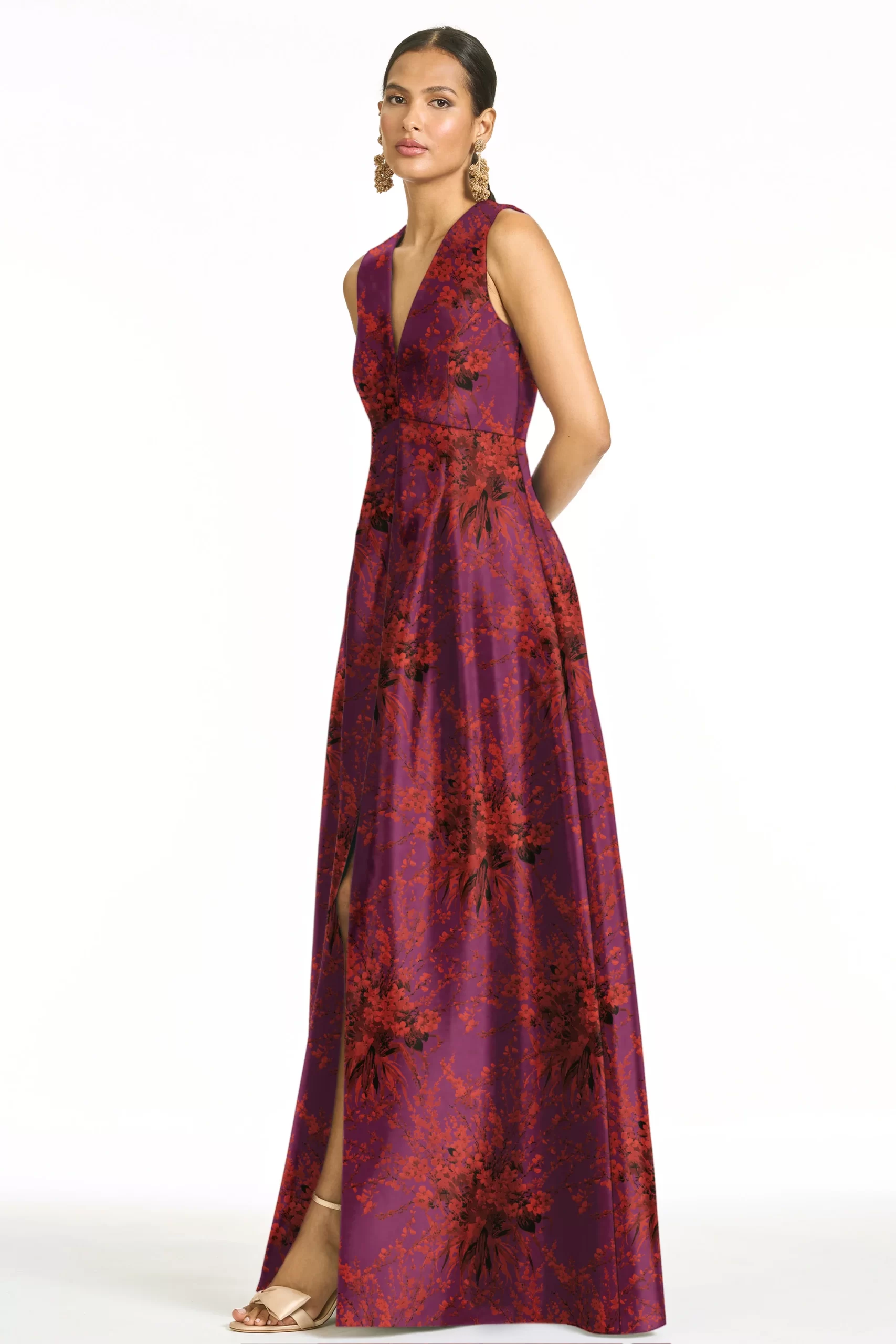 short sleeve satin floral mother of the bride gown