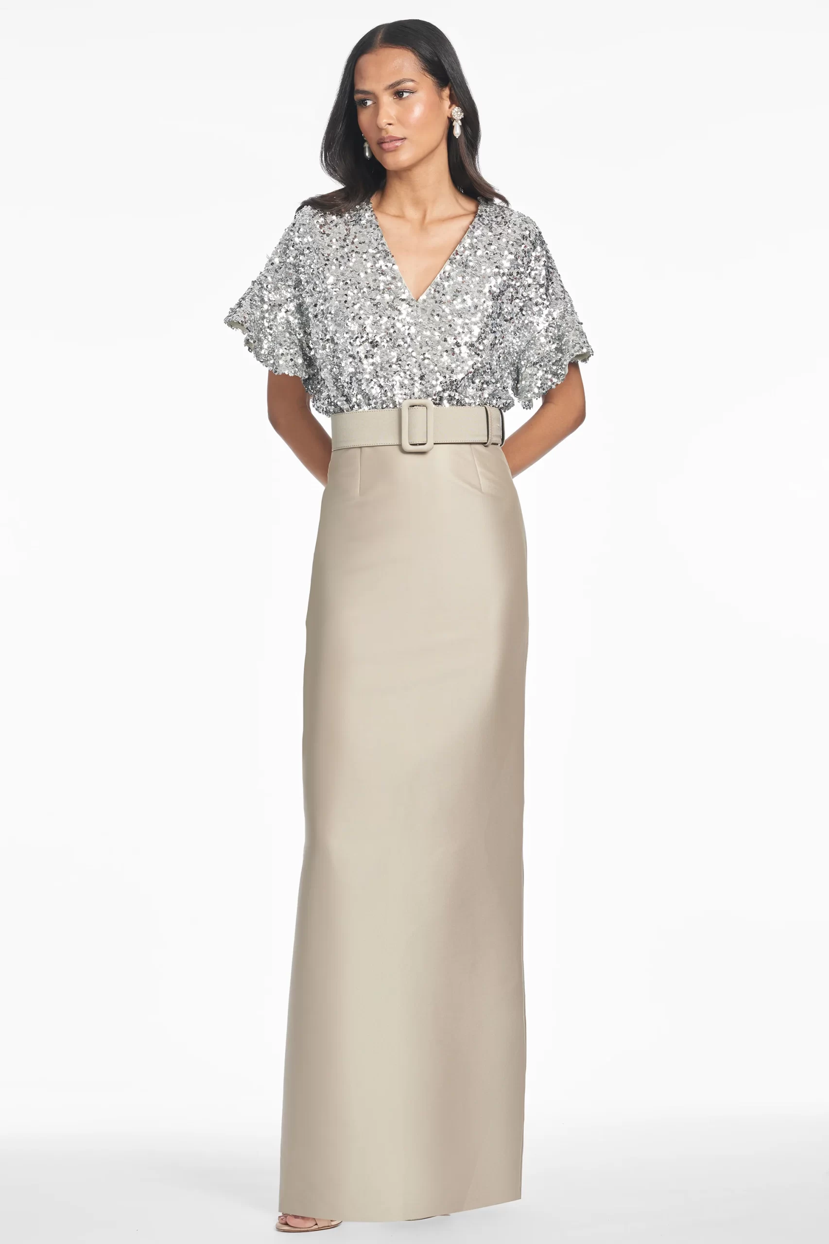 silver and pewter mother of the bride gown