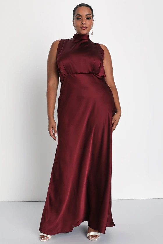 sleeveless mock neck satin mother of the bride gown