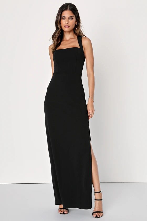 Glamorous Dedication Black Sleeveless Column Maxi Dress from Lulus – sleek and elegant black bridesmaid dress with timeless style