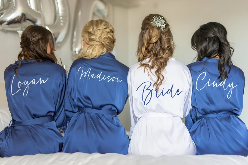 Affordable blue bridesmaid pajama set for getting ready