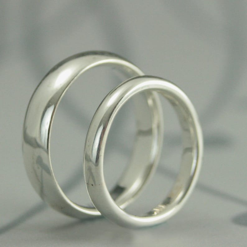 Comfort Fit Silver Wedding Band Set, His and Hers Court Style Rings, Recycled Handmade Silver Wedding Bands