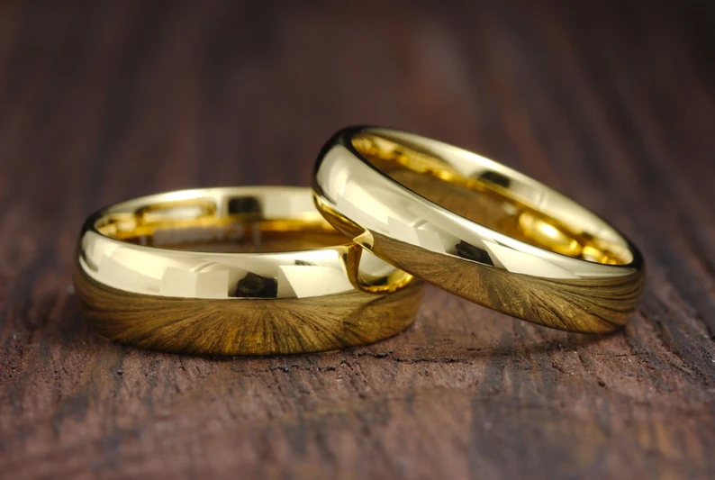 Couples His and Hers Wedding Band Set, Engagement Ring Set, Gold Promise Rings, Matching Wedding Bands for Couples