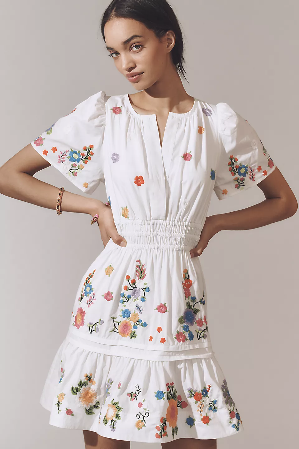 floral embroidered white summer dress for bride