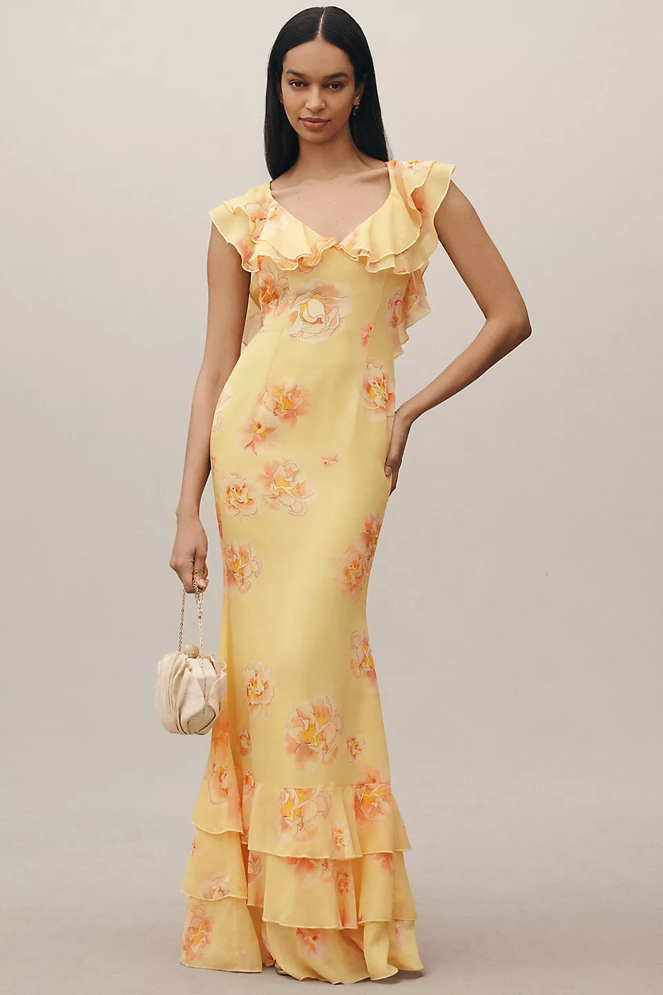 floral ruffle maxi from anthropologie in yellow