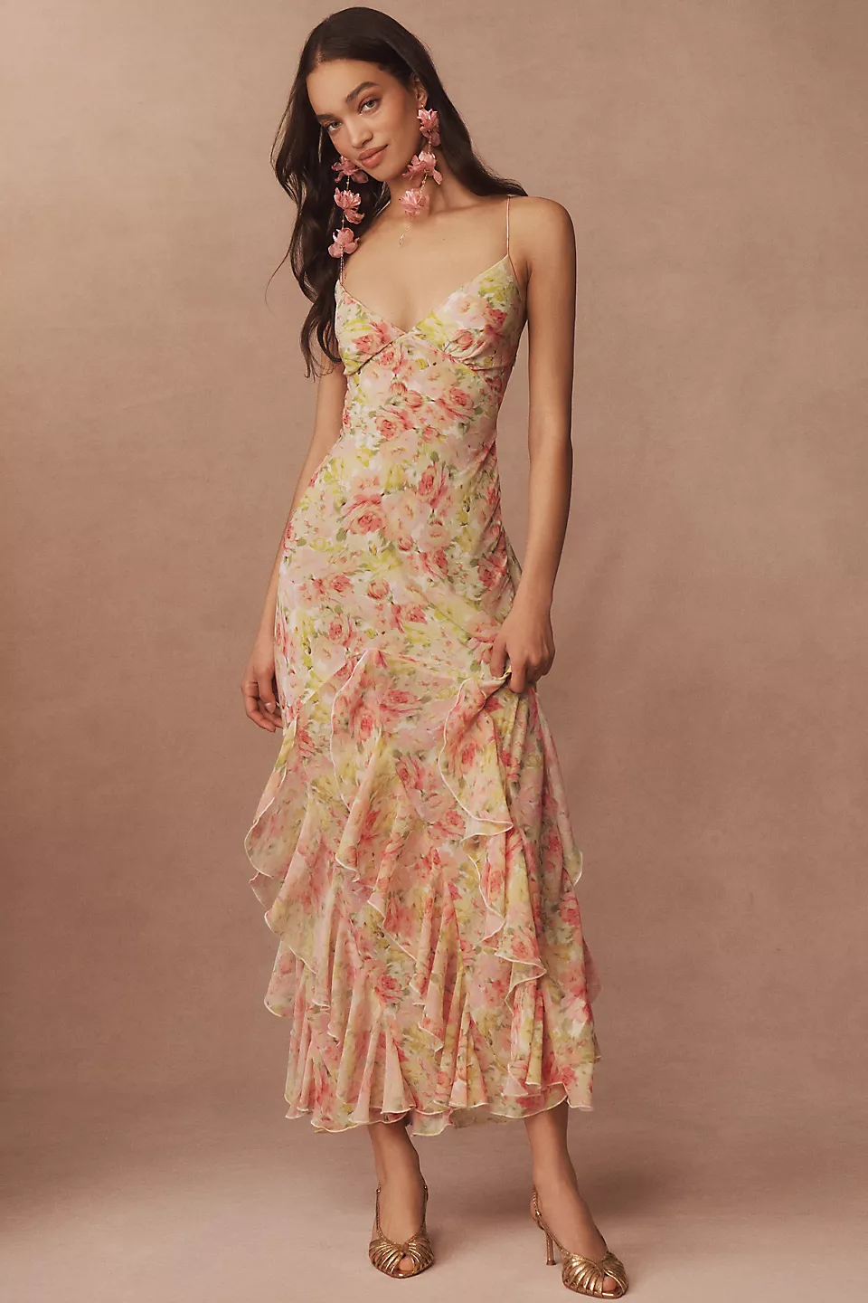 floral maxi dress with strappy neckline