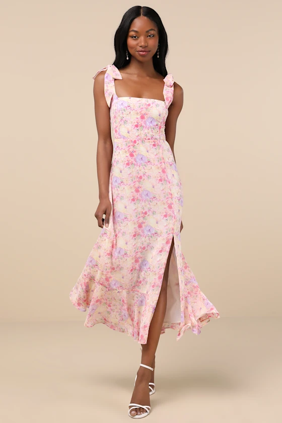 Floral Garden-Inspired Midi Dress for Bridal Shower Guests – Perfect Spring Look from Lulus