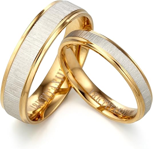 Gemini His and Hers Matching 18K Yellow Gold Wedding Rings with Free Engraving, Anniversary Couple Rings, Valentine’s Day Gift for Bride and Groom