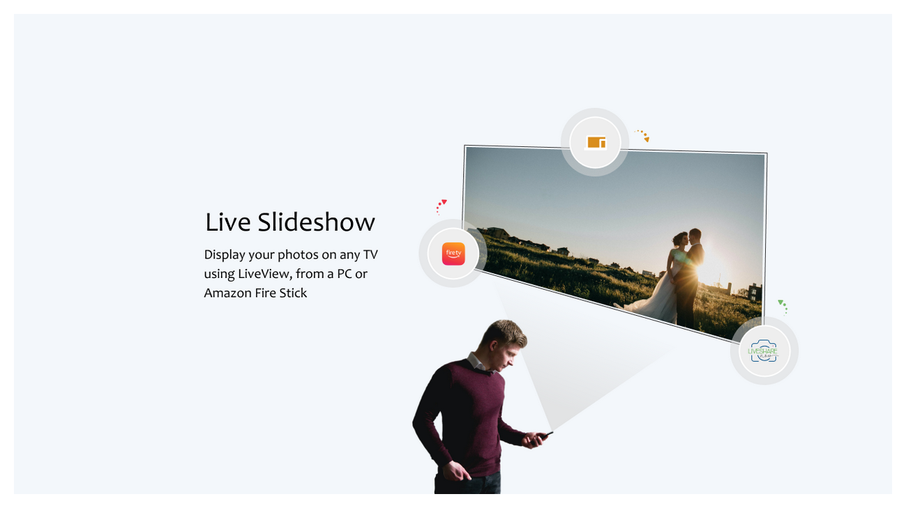 Live wedding photo slideshow showing guest-uploaded photos in real time