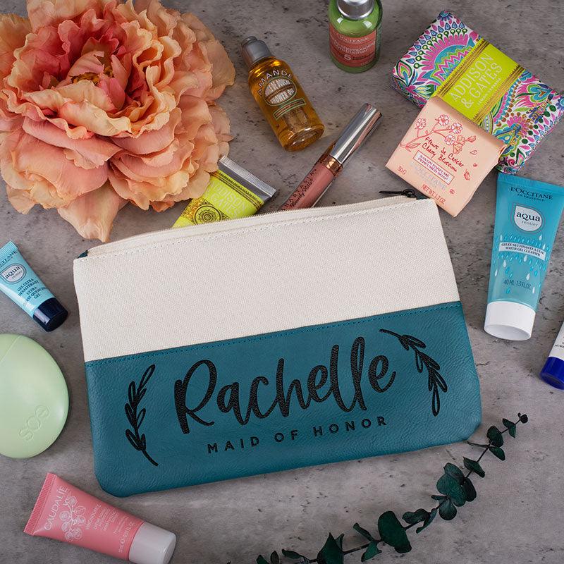 Personalized bridesmaid makeup bag from Giftshire – custom name pouch gift