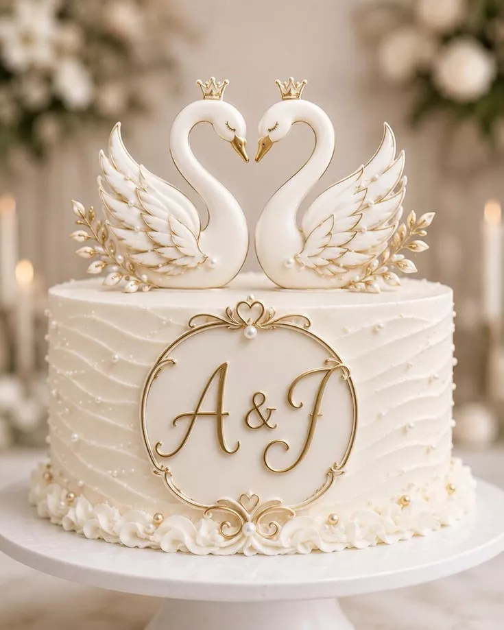 lightweight cardstock gold accent swan wedding cake topper
