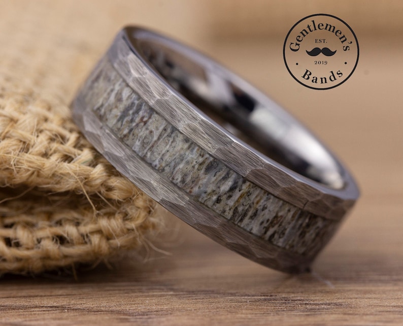 Men's rugged silver antler ring