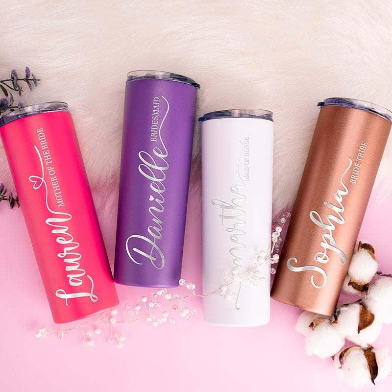 Personalized bridesmaid makeup bag from Giftshire – bridesmaid tumbler with straw