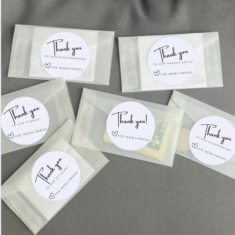 Wedding tip envelopes with pre-labeled stickers for vendors
