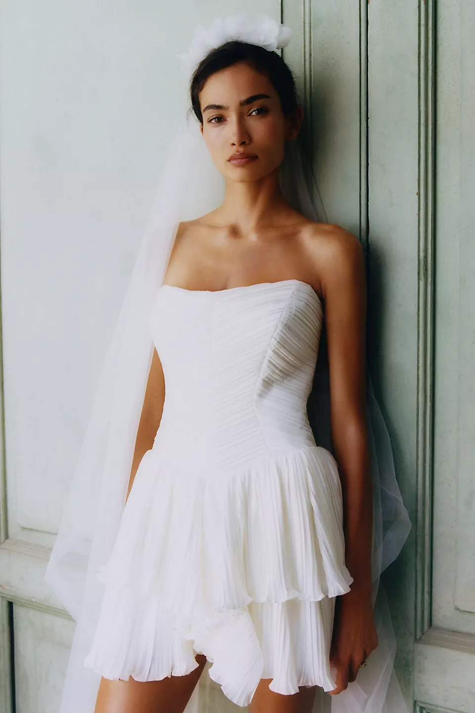 mini flared pleated reception dress for the bride