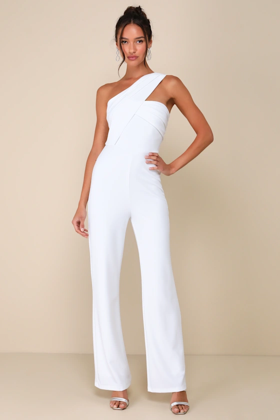 one-shoulder bridal jumpsuit for reception change