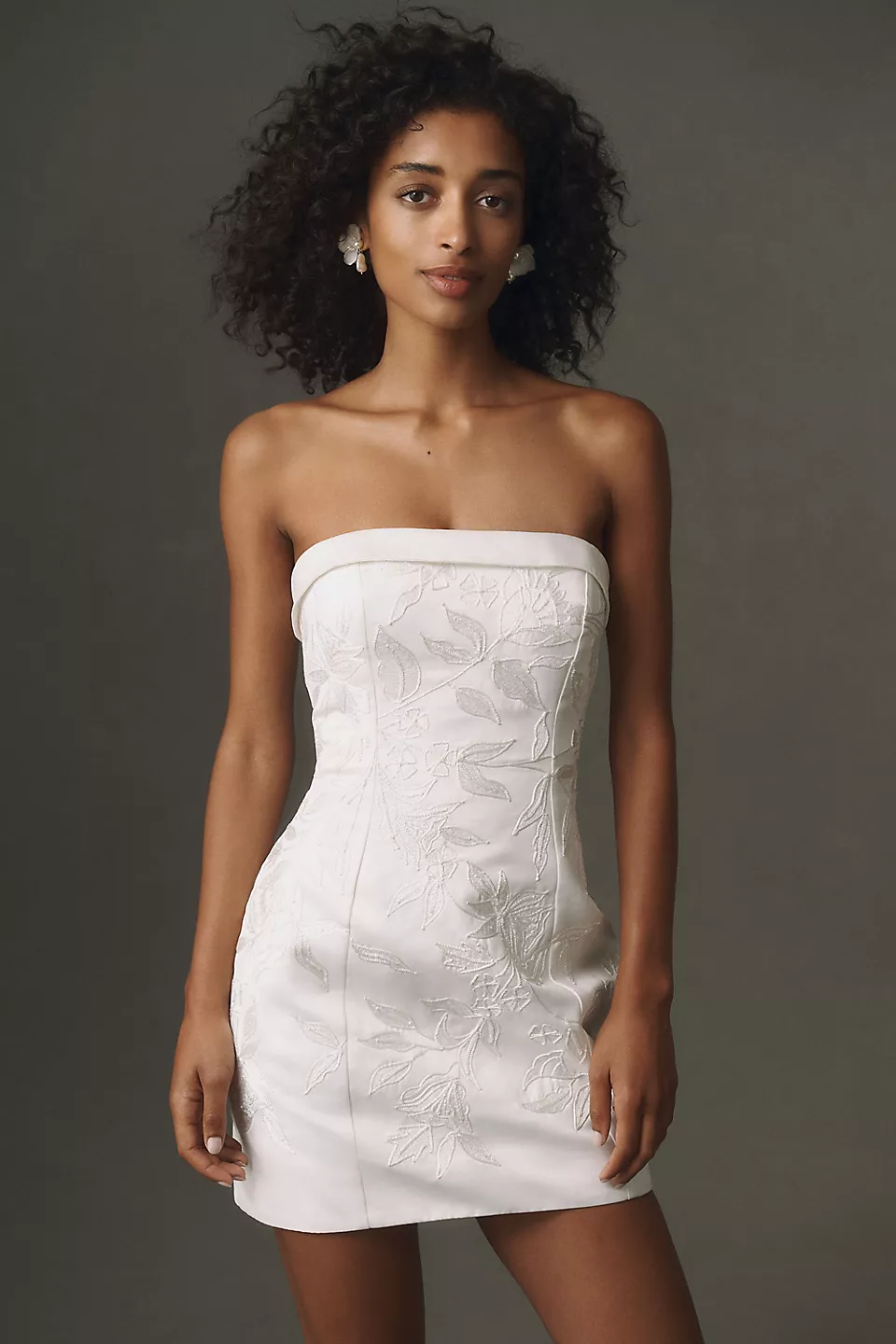 white satin mini reception dress