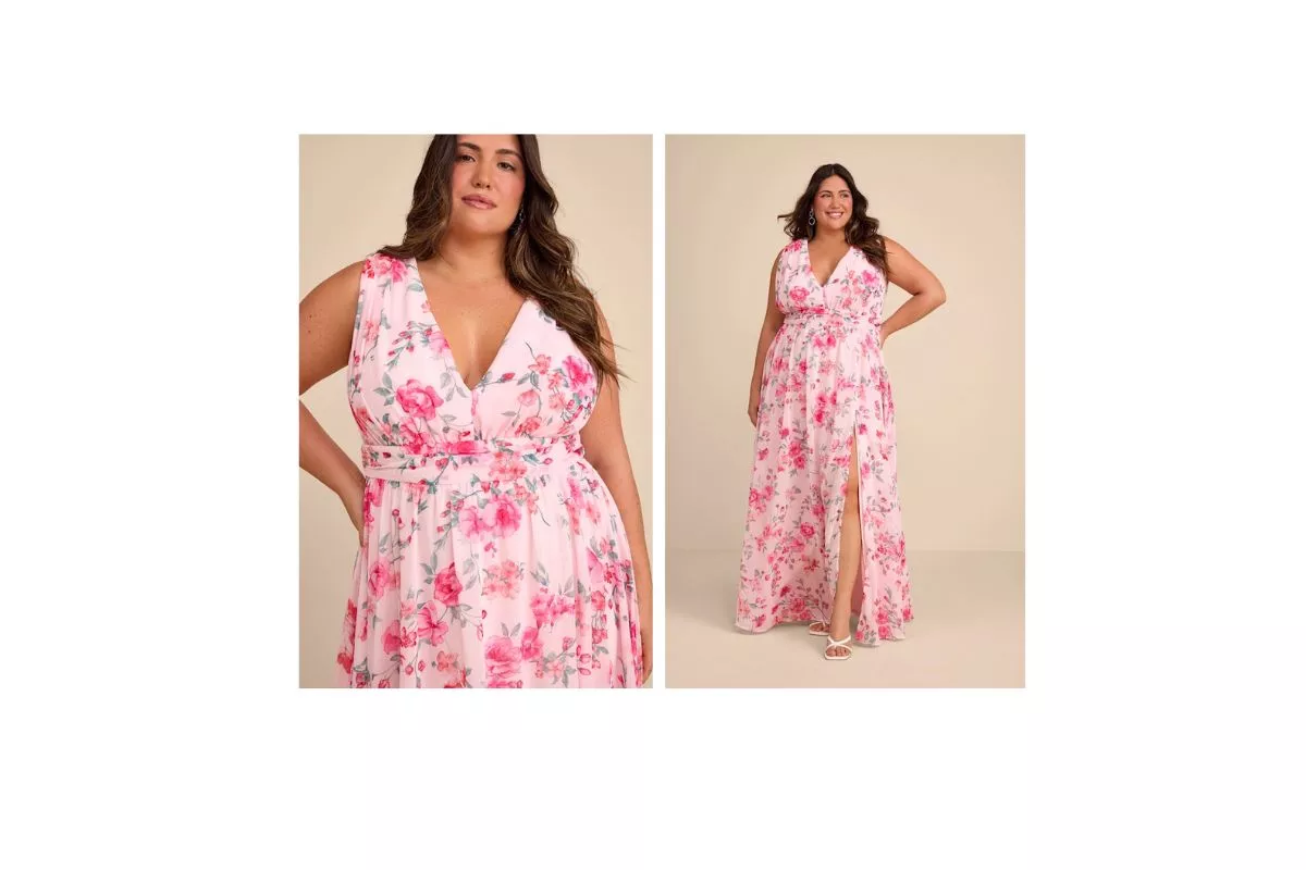 floral print bridesmaid dress that looks good on all sizes