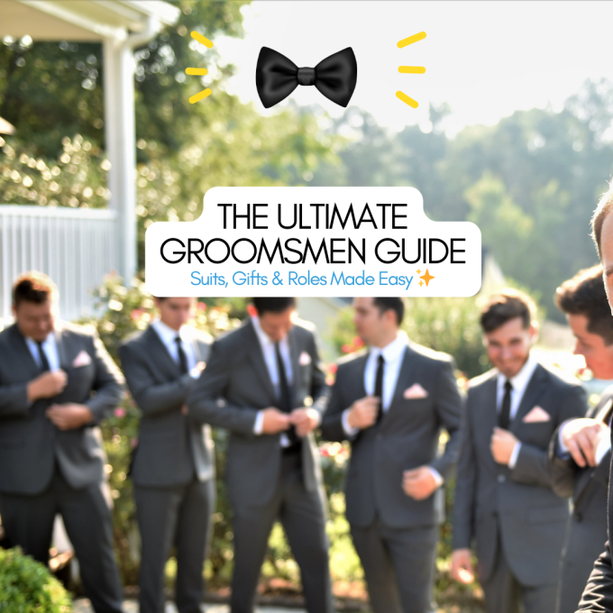 groomsmen guide with suits, gifts and wedding party duties