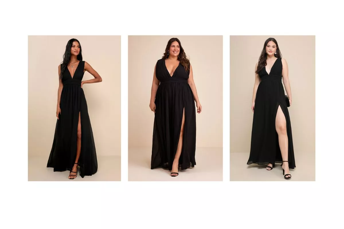 lulus Heavenly Hues Chiffon Maxi Dress on bridesmaids of different heights and body types, styled for wedding