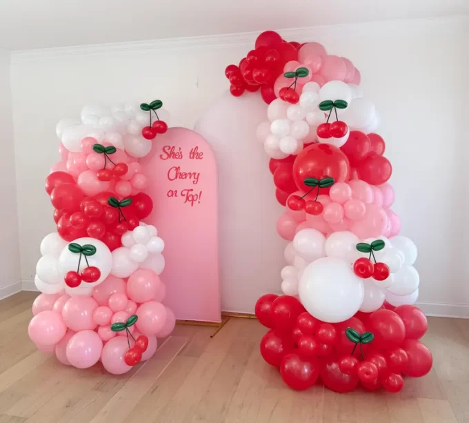 cherry bridal shower theme balloon arch