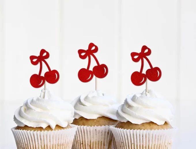 cherry bridal shower theme cupcake toppers