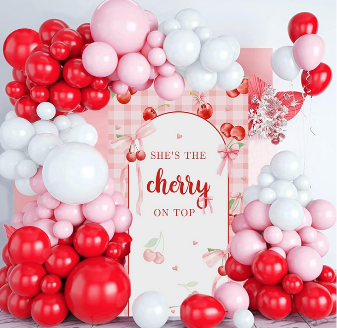 cherry bridal shower theme balloon decorations