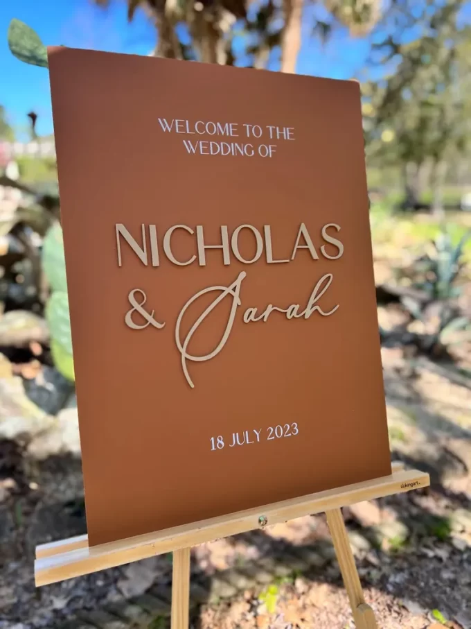 3d wedding welcome sign with bohemian inspired colors