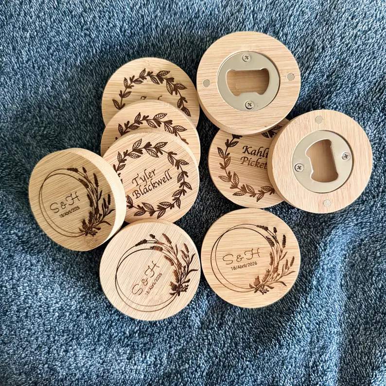 Wooden bottle opener wedding favors in bulk for guests