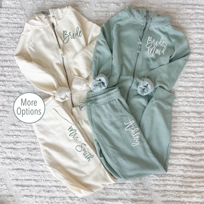 Long sleeve bridal sweatsuit set with hoodie