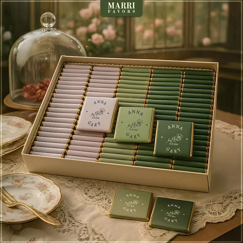 Custom chocolate wedding favors for guests in bulk