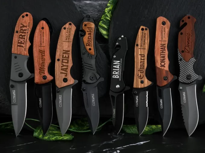 custom pocket knife engraved with groomsman name