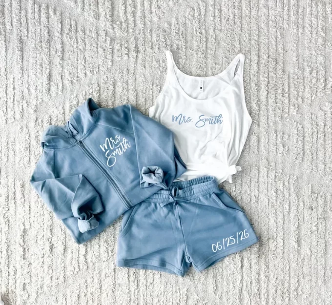 Blue and white Mrs tank top and sweats suit