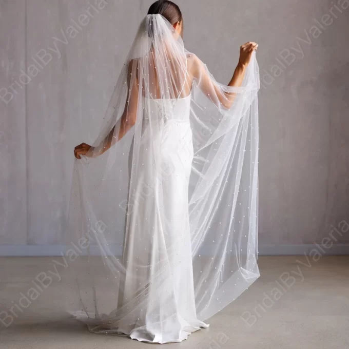 Pearl single layer cathedral length veil