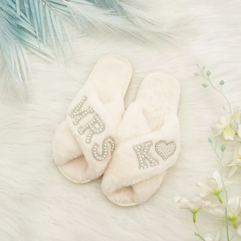 personalized bride slippers