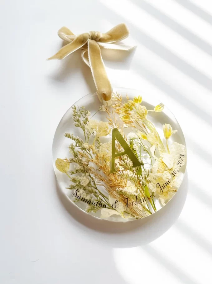 Wedding flowers turned into keepsake ornament