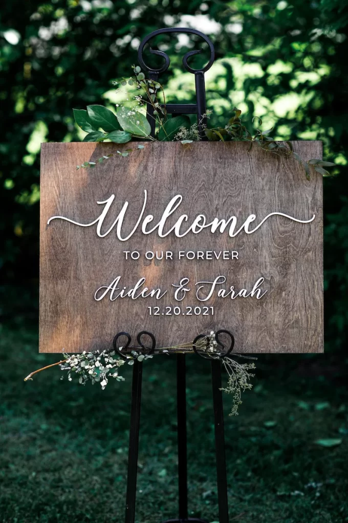 rustic wood welcome sign