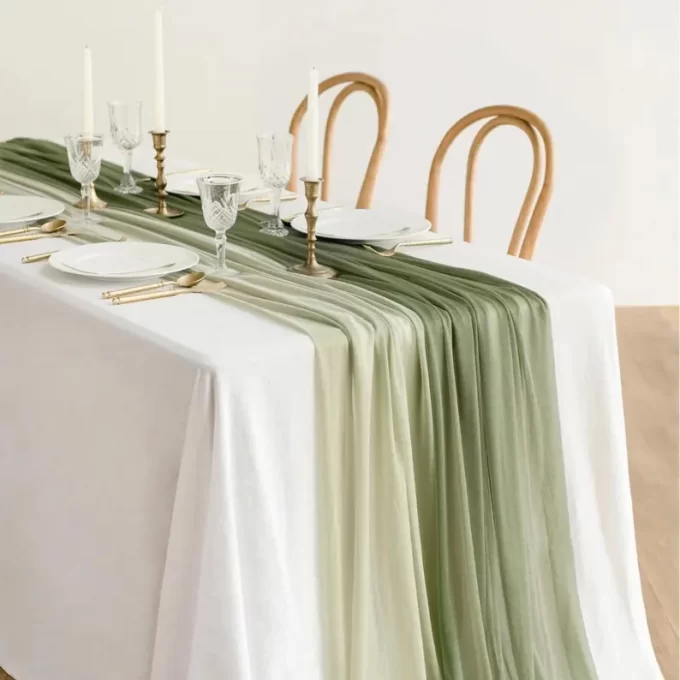 Sage green cheesecloth table runners boho