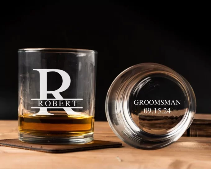 Groomsmen engraved whiskey glass for proposal