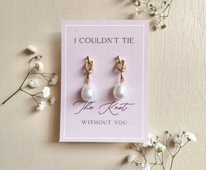 Knot earrings for bridesmaid proposal gift idea