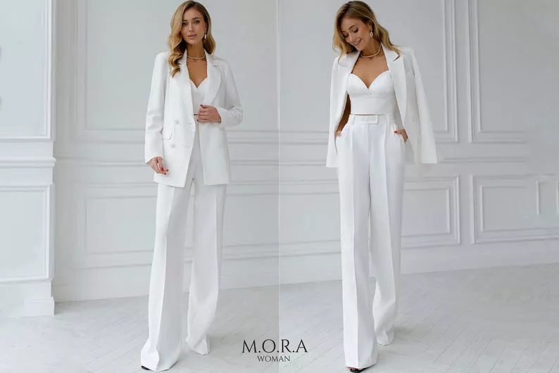 White bridal pantsuit