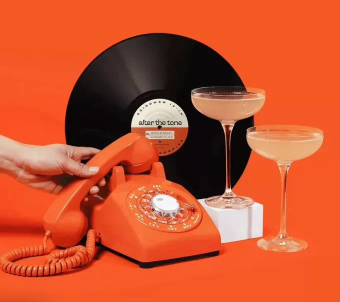 Audio guest book phone example and vinyl record for recordings of your guest messages