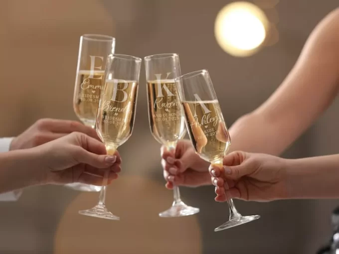 Toasting flutes for bridesmaids wedding day gifts