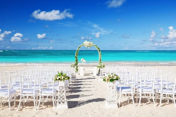 Ceremony beach setup with chairs